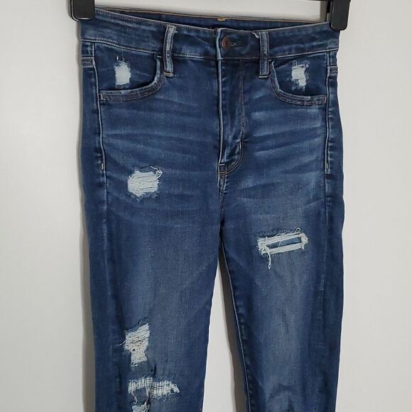 AMERICAN Eagle dark wash next level stretch size 2 super high rise jeggings - Picture 2 of 8